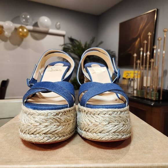 NEW Christian Louboutin Super Mariza Denim Platform Dandal size 40 - Picture 8 of 12